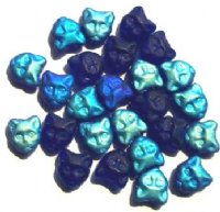 25 13mm Matte Cobalt AB Cat Face Glass Beads